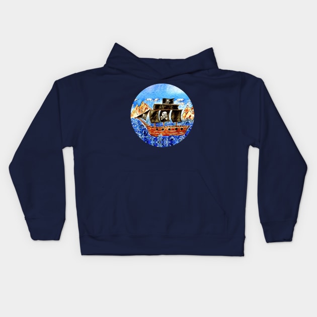 Vintage pirate boat Kids Hoodie by AnnArtshock